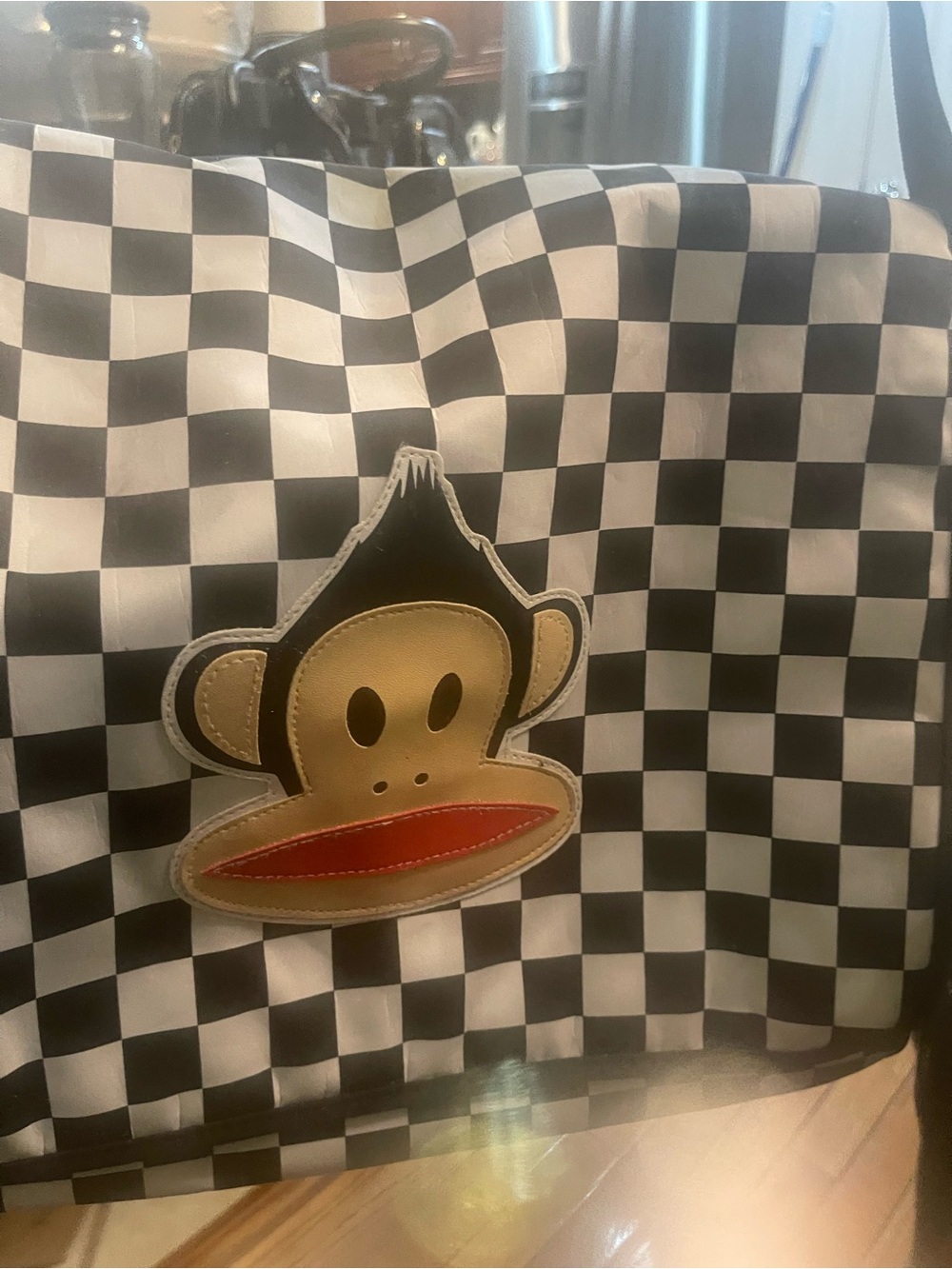 Paul Frank Monkey Black & White Checkered Messenger. EUC